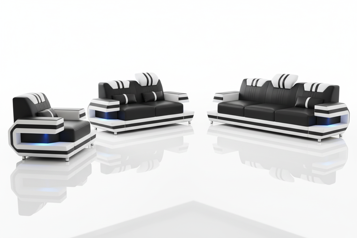 Aura Leather Sofa Set with LED Light | Modern Designer Living Room Set