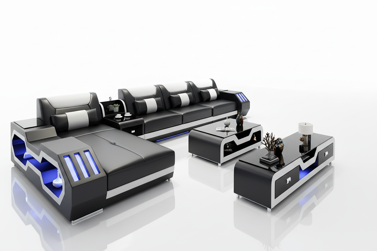 Omont Compact Sectional with LED Lights & Chaise | Small Space Solution