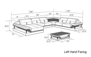 Bewley Modern Leather Sectional With Storage Light Grey & White