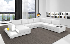 Snoe White Modern Leather Sectional with LED Light