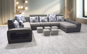 [Bonded Leather] Selena Light Grey & Dark Grey Modular Tufted Sectional