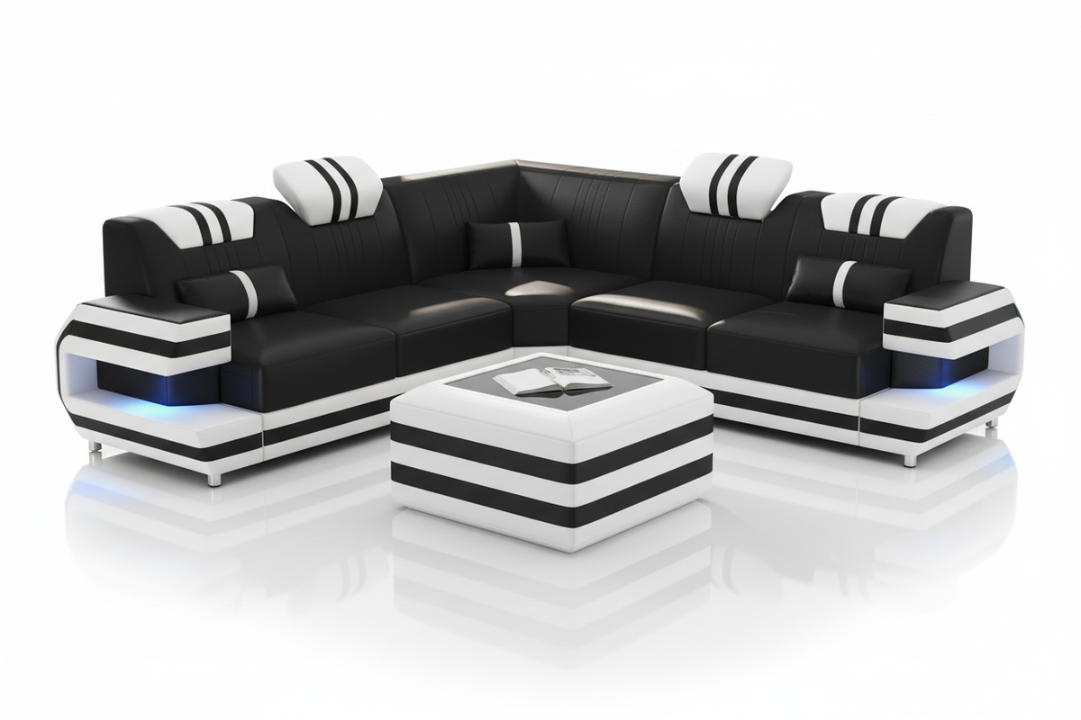 Aura Corner Leather Sectional Sofa with LED Light | Modern Designer Couch