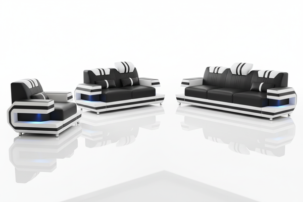 Aura Leather Sofa Set with LED Light | Modern Designer Living Room Set