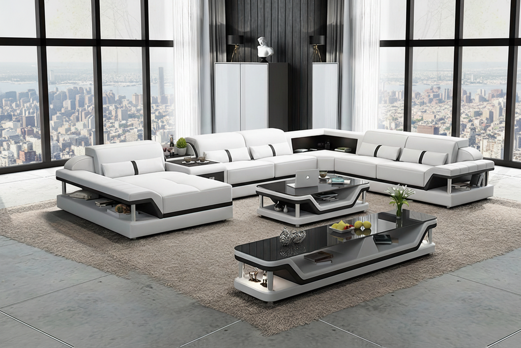 Bewley Modern Leather Sectional With Storage