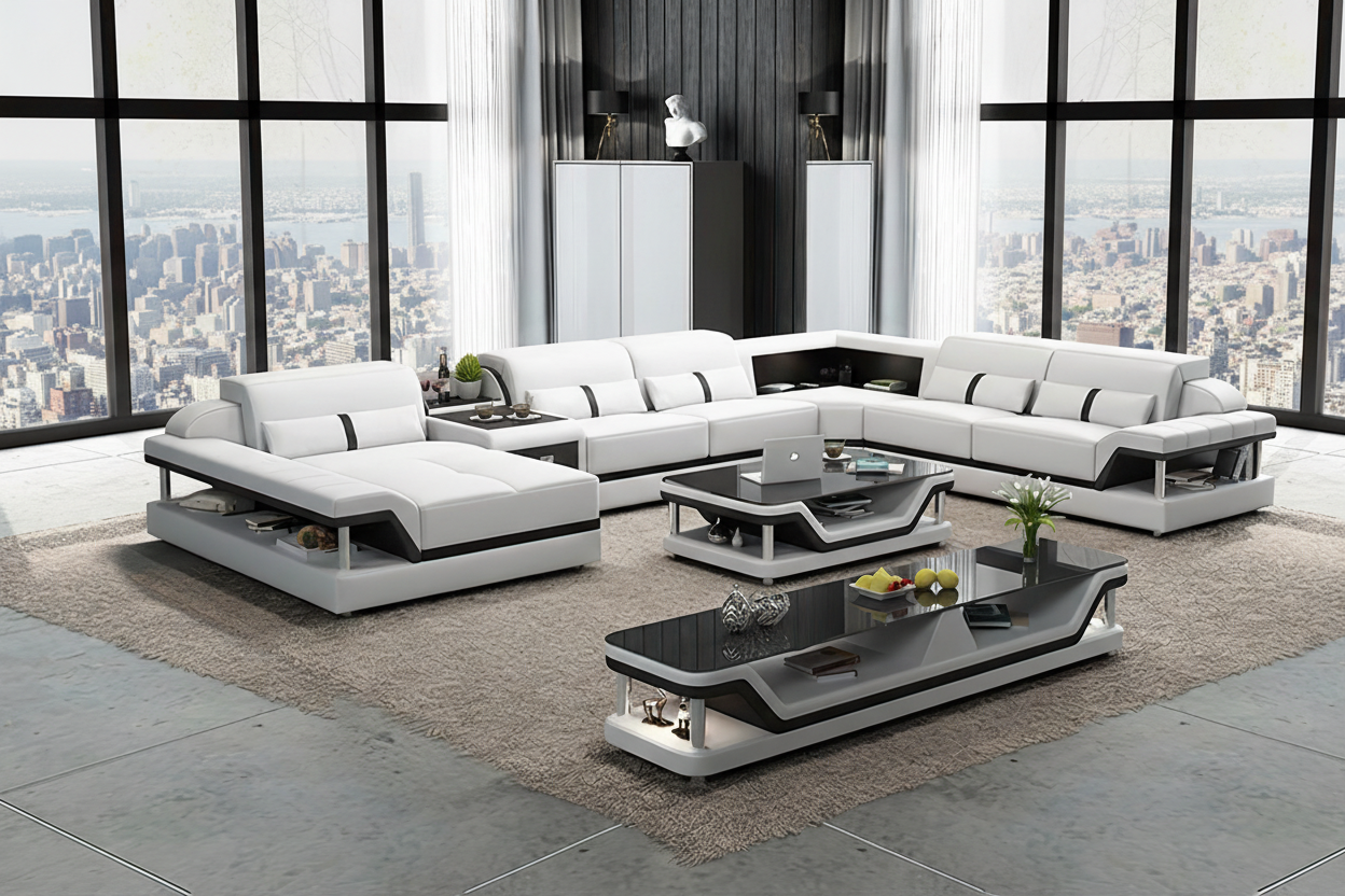Bewley Modern Leather Sectional With Storage