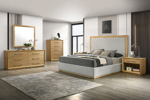 Cara Domus Santa Barbara - Modern Grey Fabric + Natural Bedroom Set