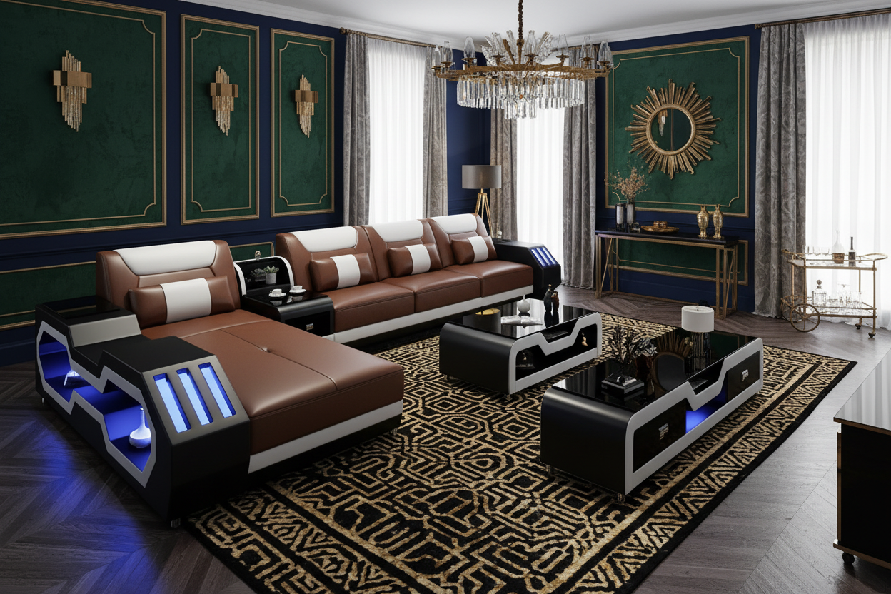 Brown & White Sectional - Art Deco