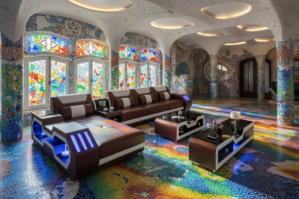 Brown & White Sectional - Barcelona