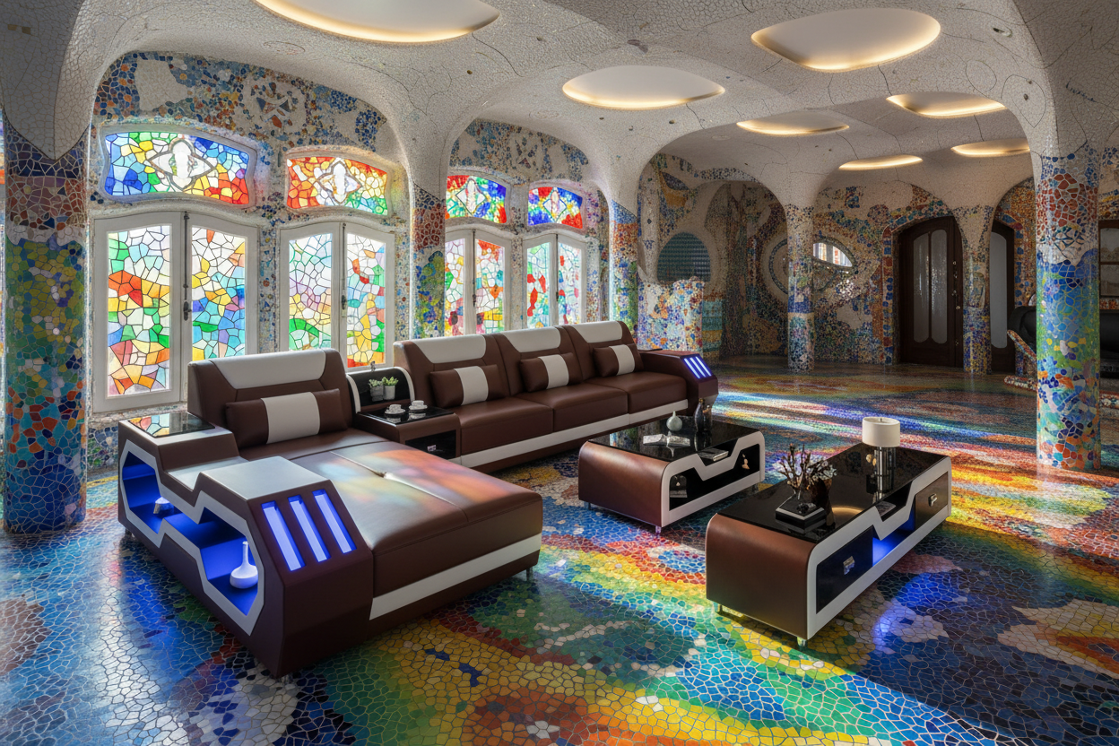 Brown & White Sectional - Barcelona