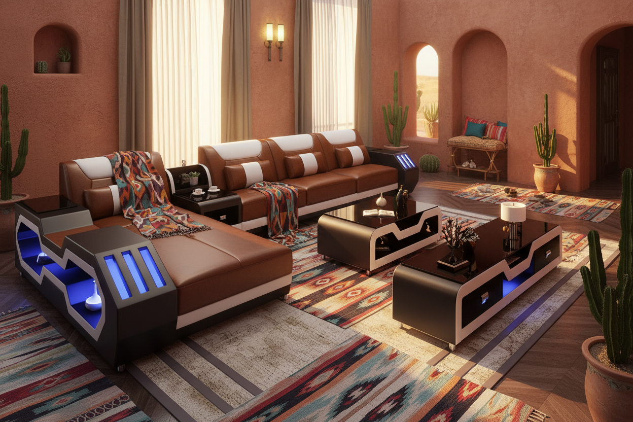 Brown & White Sectional - Desert Oasis