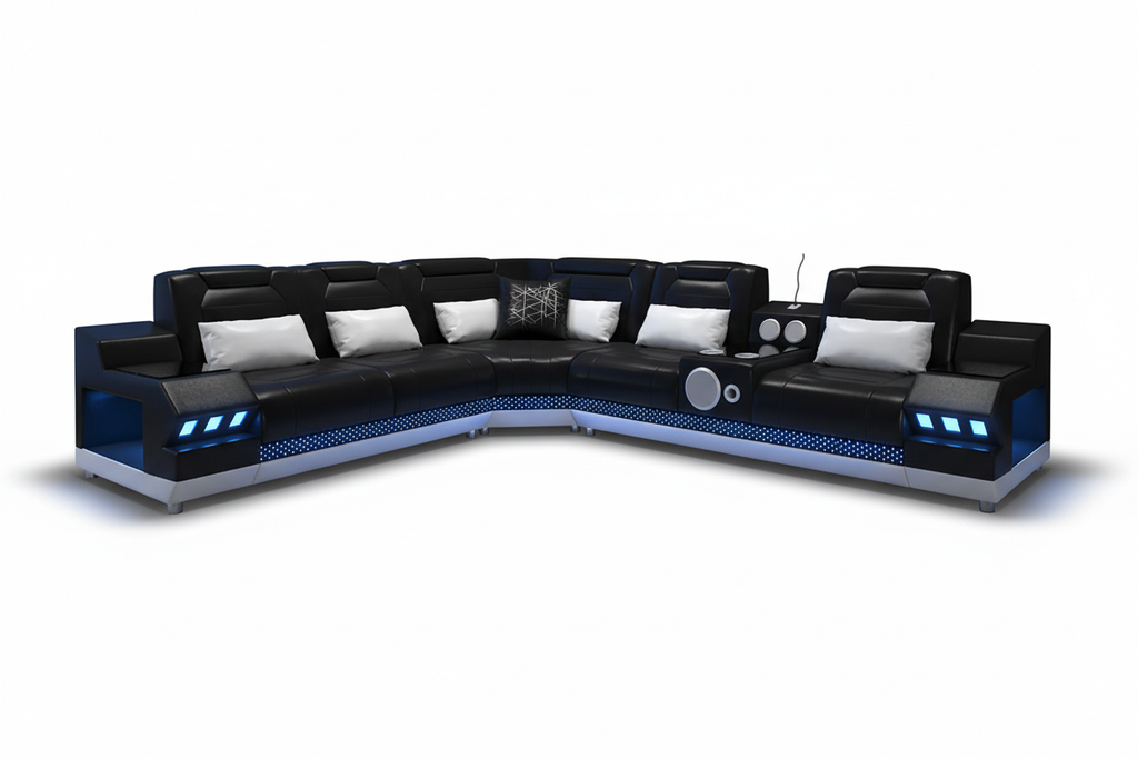 Celsius Small Modern Leather Sectional with Console - Blank Background 4