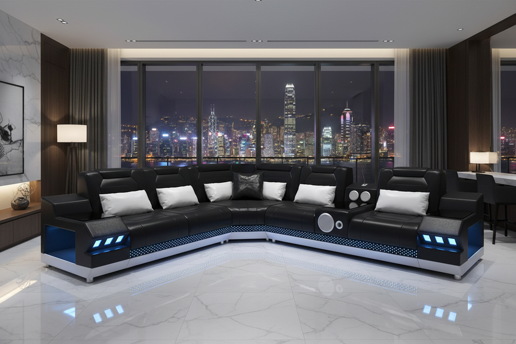 Celsius Small Modern Leather Sectional with Console - Hong Kong