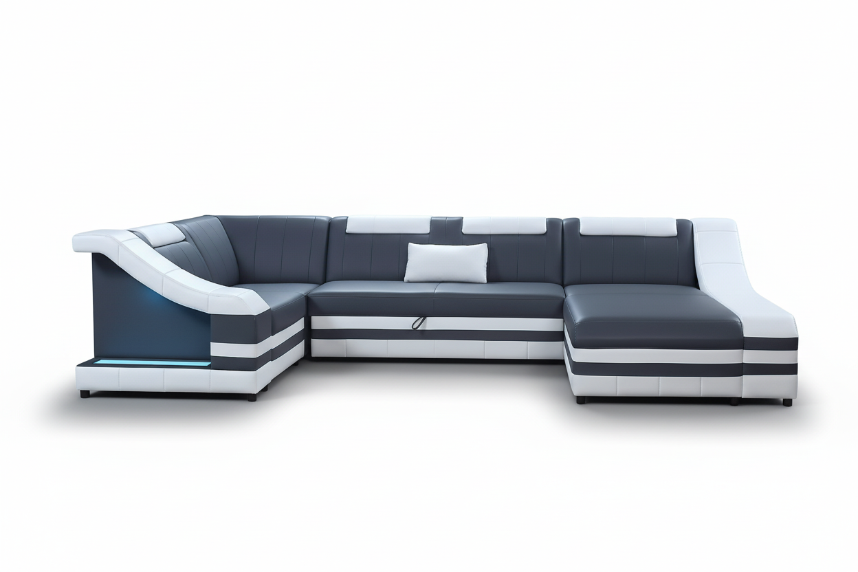 Comet Modern Leather Sectional with LED Light