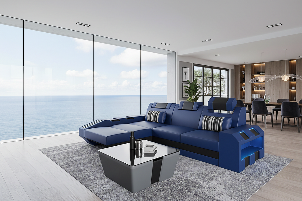 Cosmo Small Modern Leather Sectional with LED