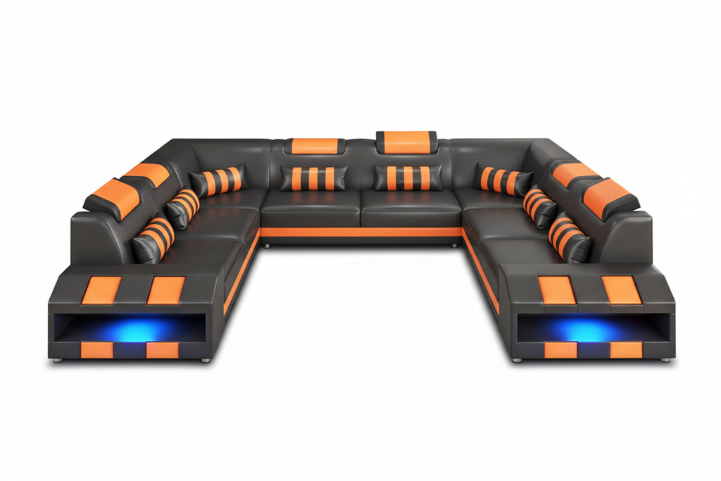 Cosmo XL U shape Modern Leather Sectional with Led Light - Blank Background 1