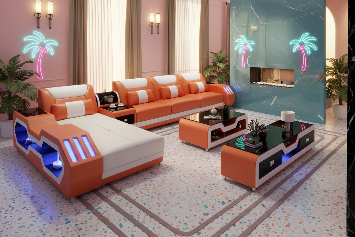 Cream & Orange Sectional - Miami Deco