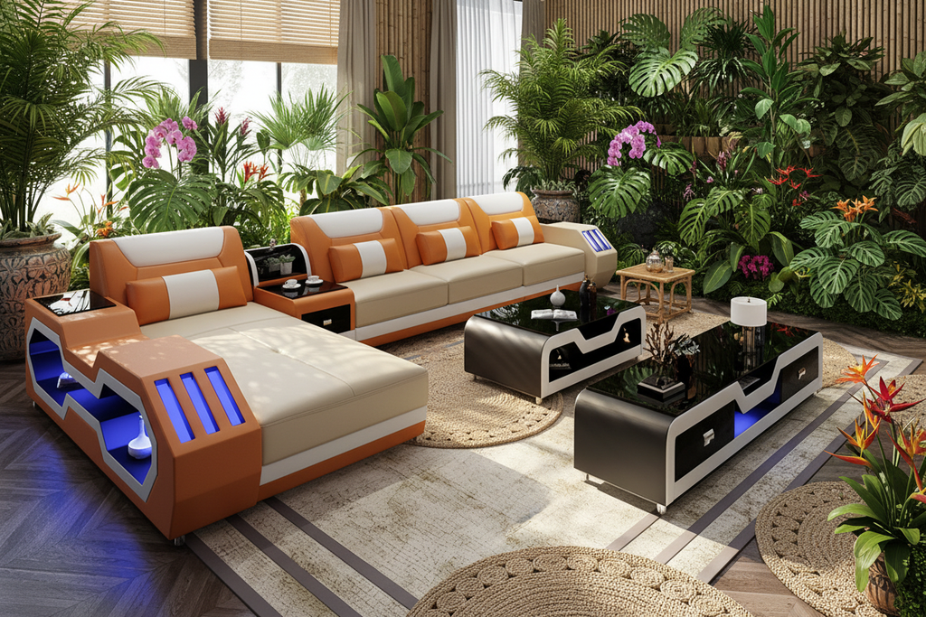 Cream & Orange Sectional - Tropical