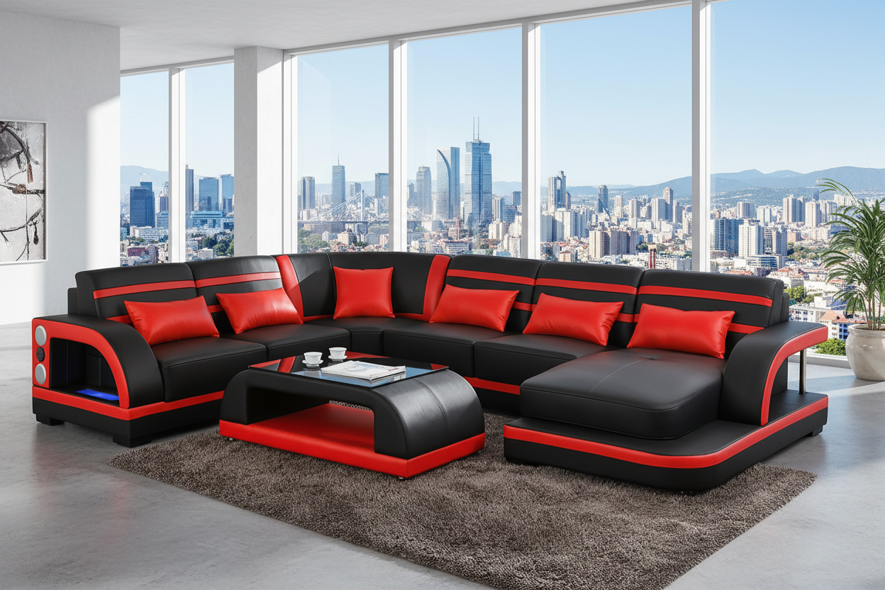 Grando Modern Sectional with Speaker & Wireless Charger & LED Lights