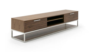 Modrest Heloise - Modern Walnut and Stainless Steel TV Stand