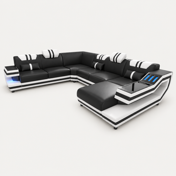 Aura U-Shape Leather Sectional Sofa with LED Light | Modern Designer Couch