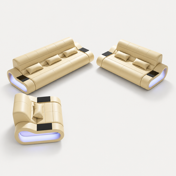 Catina Modern Leather Sofa Set with LED Light