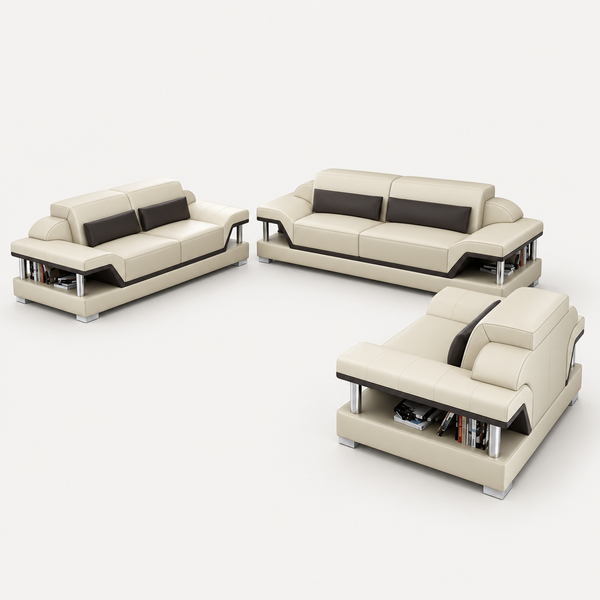 Taliya Leather Sofa Set with Adjustable Headrest