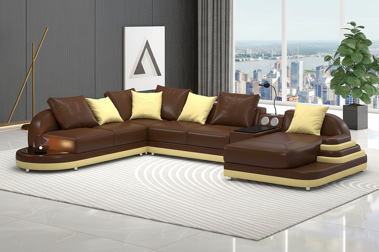 Lillian Modern Leather Sectional with Console