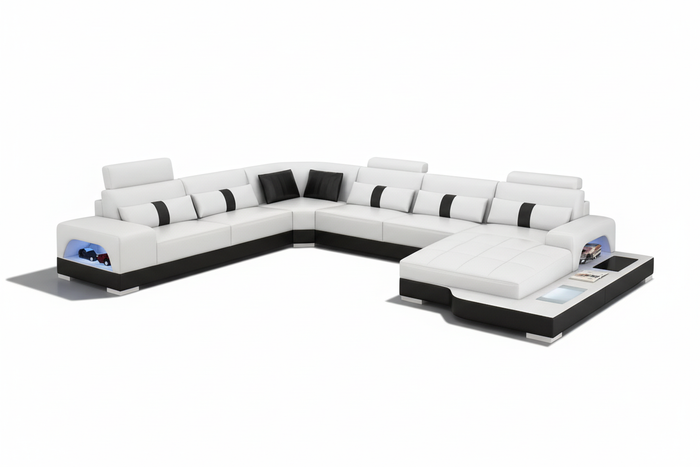 Mequon Large Leather Sectional with LED Lights