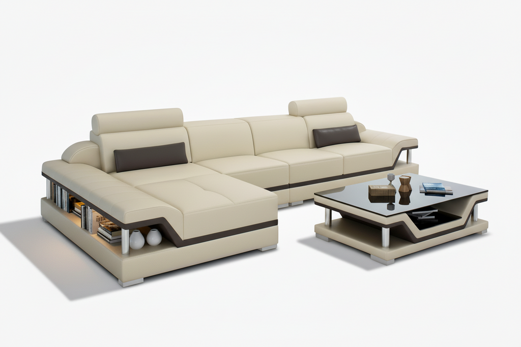 Modern white and gray sectional in 3:2 landscape format