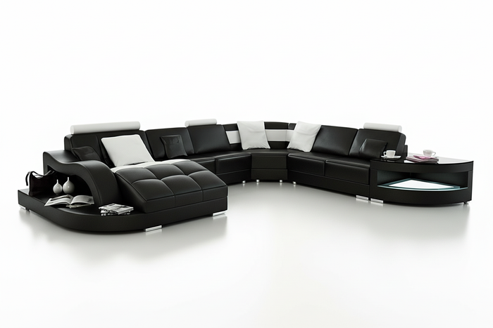 Navasota Large Leather Sectional with Shape Chaise
