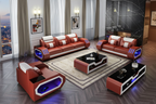 Omont Leather Sofa Set with LED Light - Luxury Penthouse