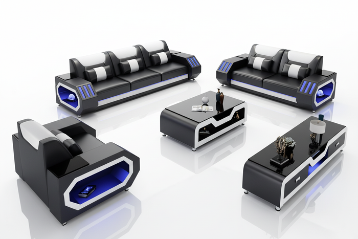 Omont 3-Piece Sofa Set with LED Lights | Modular Living Room Furniture