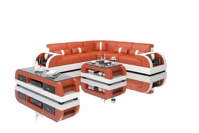 Piliu Leather Corner Sectional with Side Storage