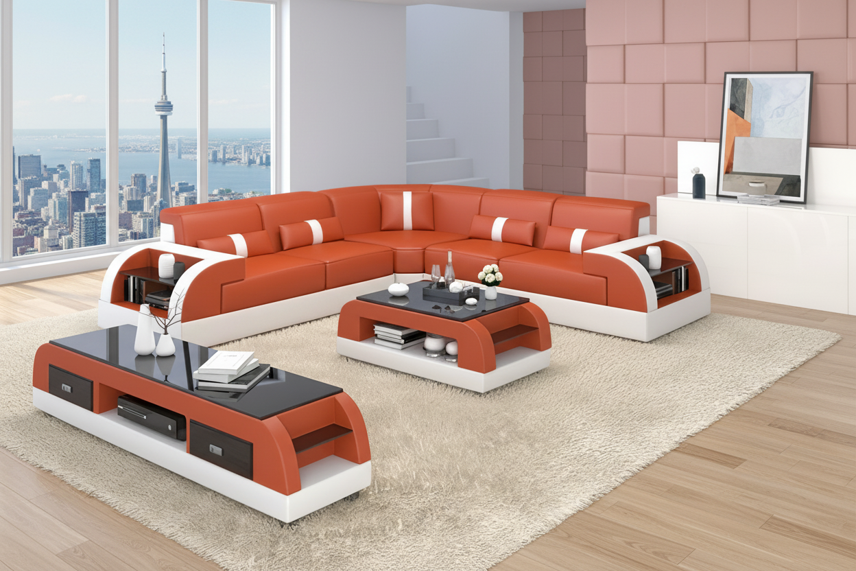 Piliu Leather Corner Sectional with Side Storage - Toronto