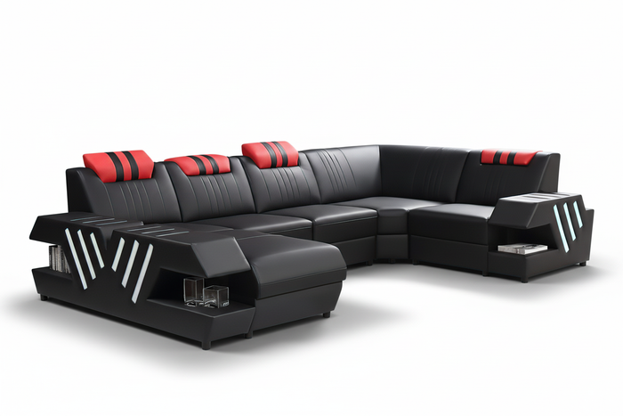Pluto Modern Leather Sectional with Adjustable Headrest