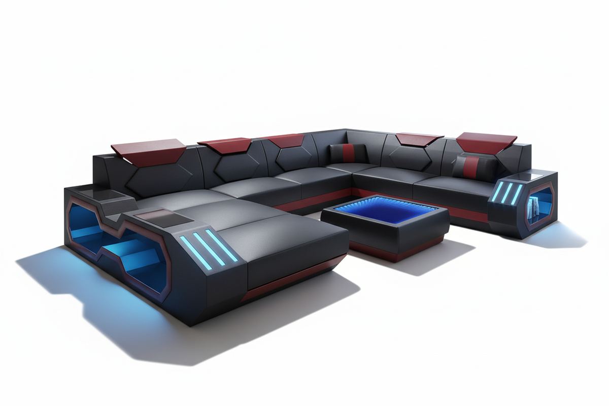 Sahara Modern Leather Sectional with LED Light