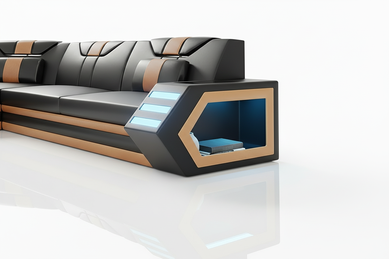 Steffi Leather Sofa Set - armrest with storage and reflection