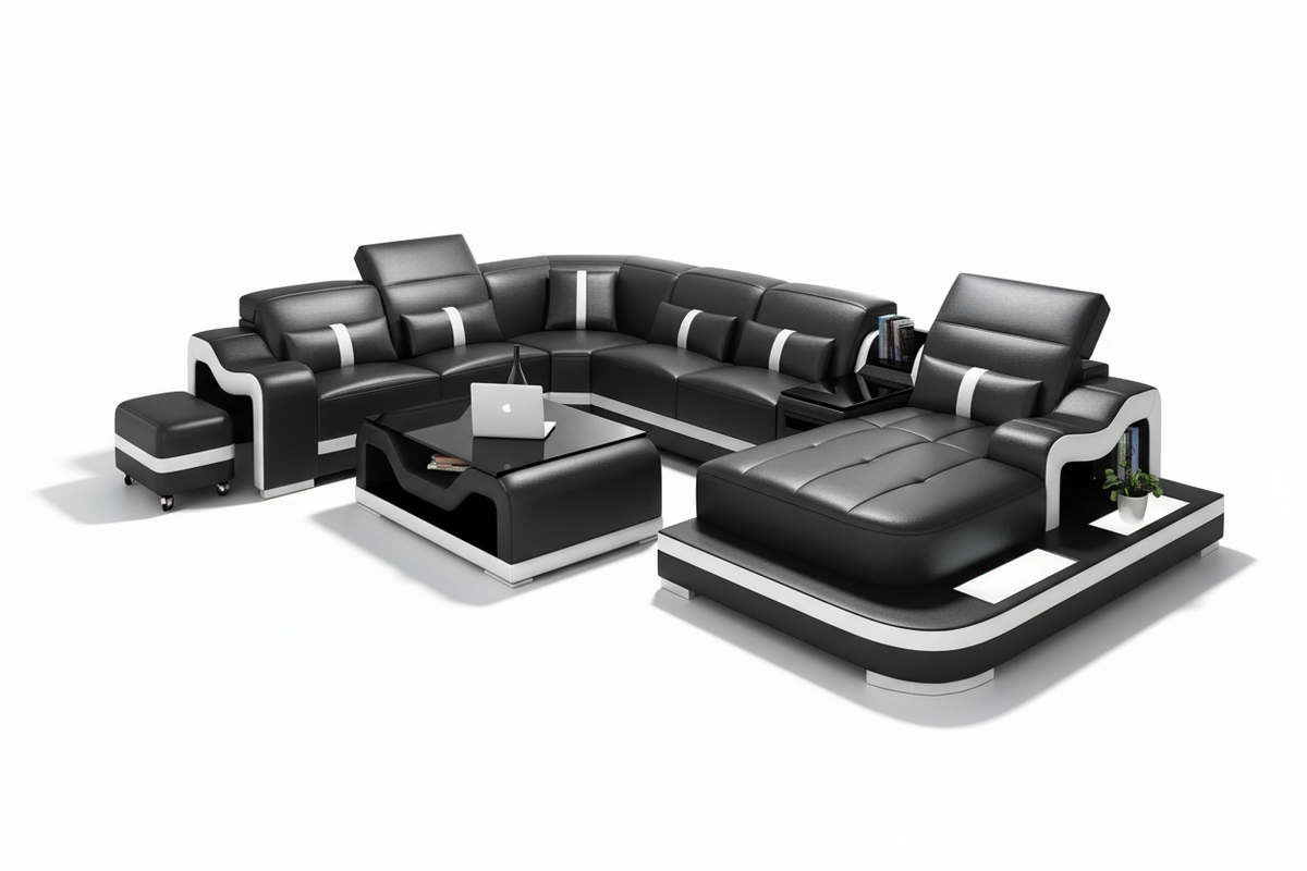 Sydney Large Leather Sectional with Side Table