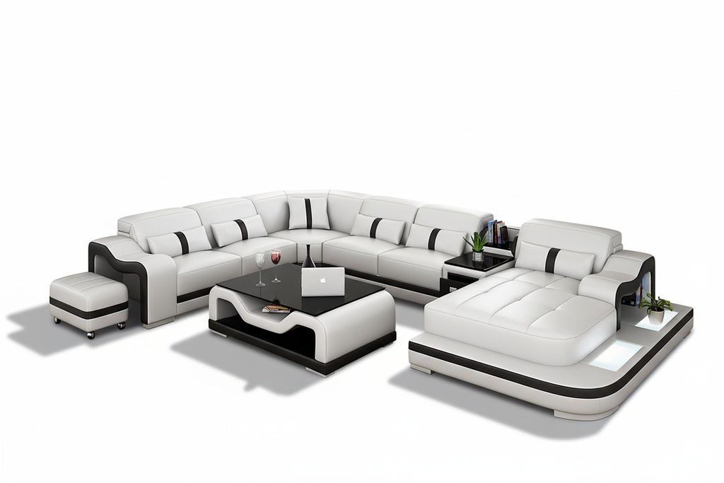 Sydney Large Leather Sectional with Side Table