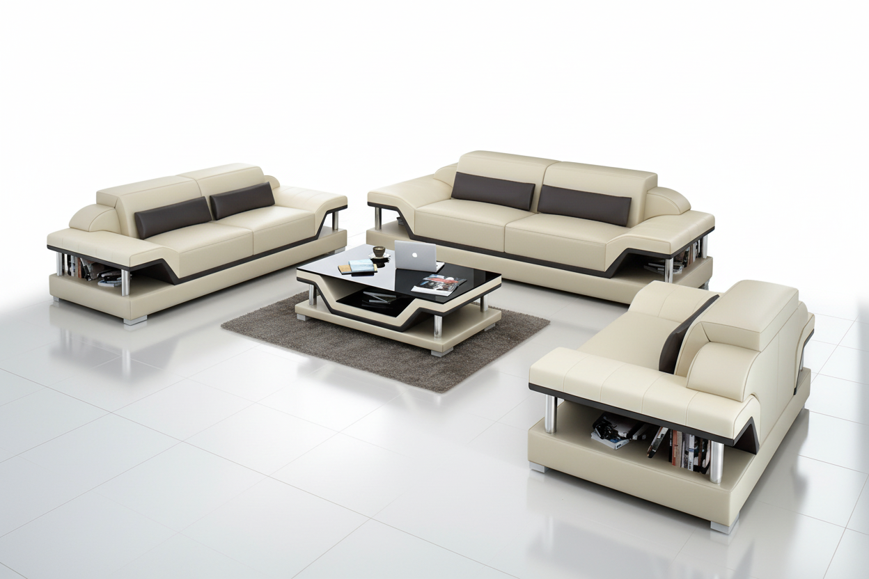 Taliya Leather Sofa Set with Adjustable Headrest - Fixed Cushions 2