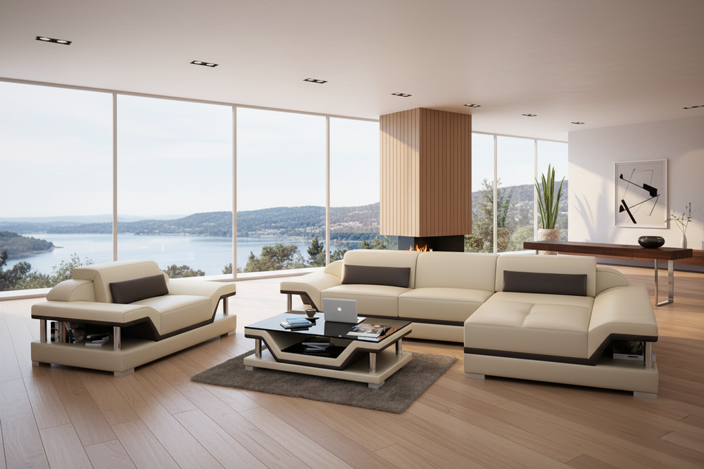 Taliya Mini Modern Leather Sectional with Chaise - Lakefront Home