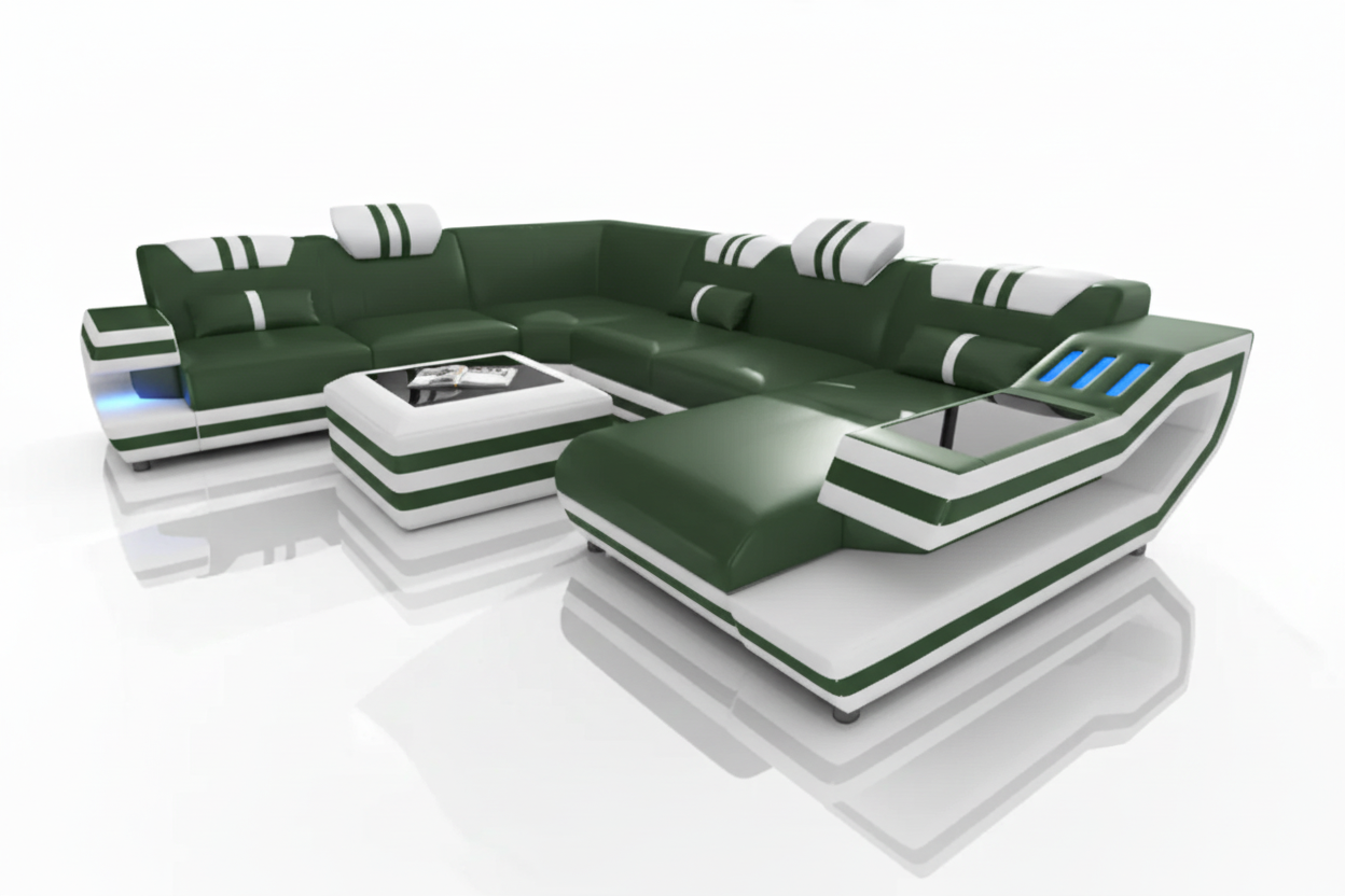 U-Shaped Sectional Moss Green White