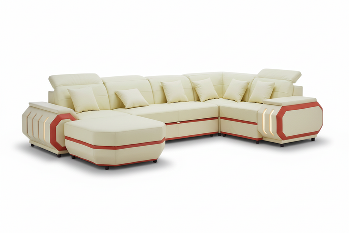 Univo Modern Leather Sectional with LED Lights