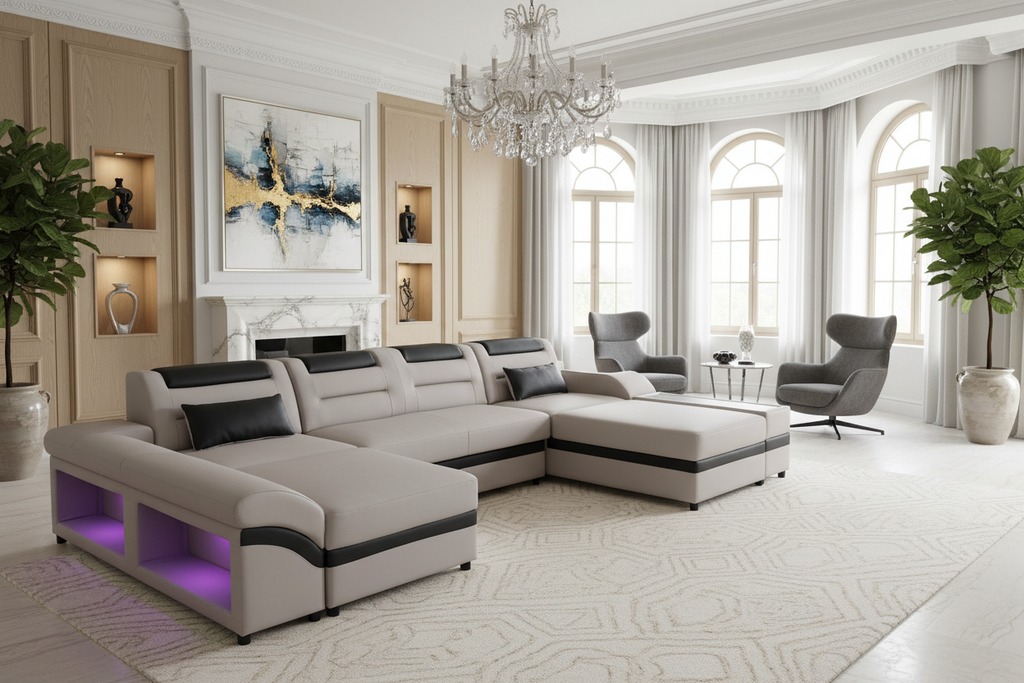 Venus Modern Leather Sectional with USB Port