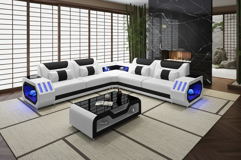 White & Black Sectional - Japanese Zen