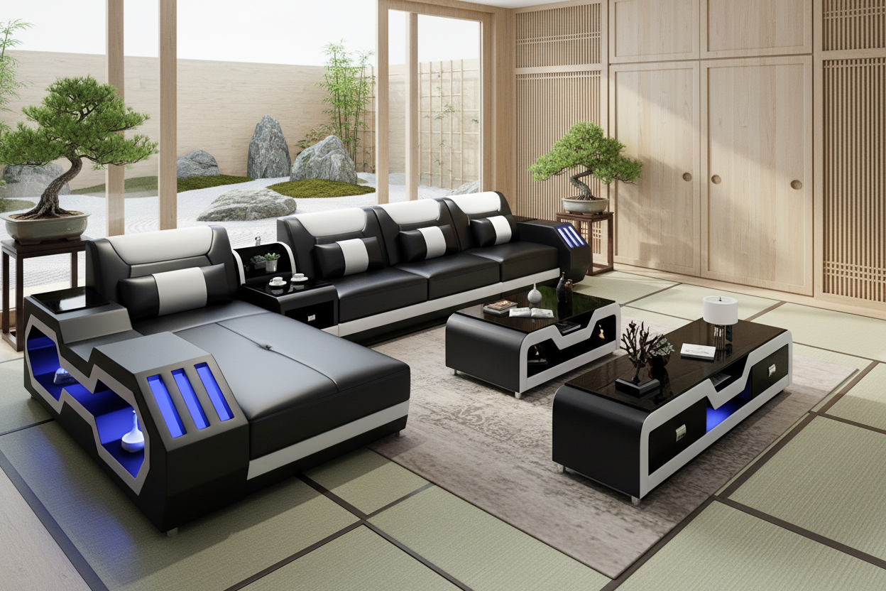 White & Black Sectional - Japanese Zen