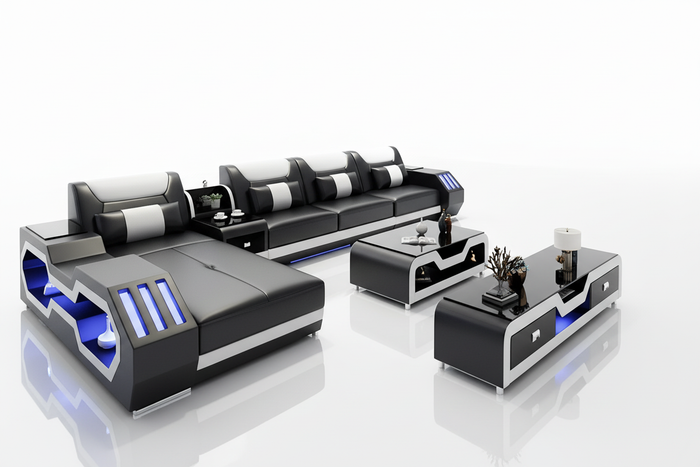 Omont Compact Sectional with LED Lights & Chaise | Small Space Solution