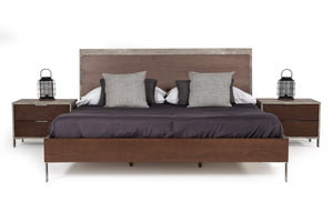 Camona Modern Dark Walnut & Faux Concrete Bedroom Set