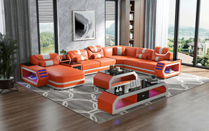 Oject Modern Leather Sectional with LED Light