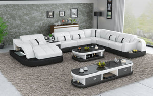 Reversible Corner Leather Sectional with LED Light